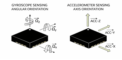 Gyroscope Measures Rotation, While Accelerometer Detects Linear Motion and Tilt